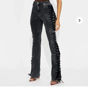 NWT Fashion Nova After Hours Lace Up Flare Jeans | size M